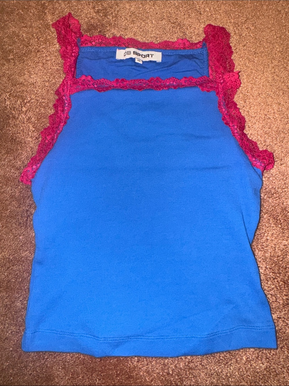 Dairy boy sport wag tank Blue Camisole with Pink Lace Trim
